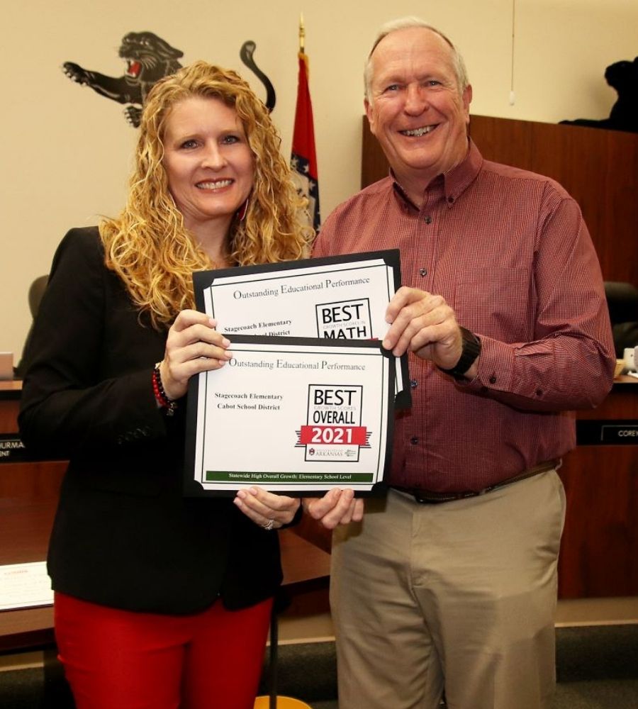 Stagecoach Elementary Asst. Principal Tobi Sprawls and Cabot School Board President Joe Trusty